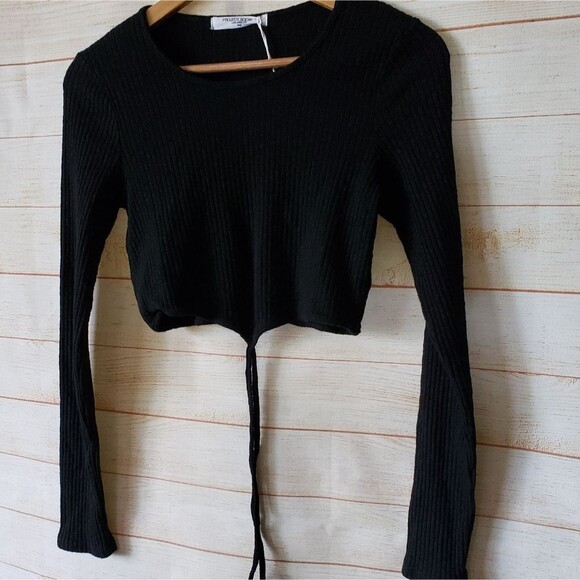 Project Social T Ribbed Stretchy Cropped Long Sleeve Top Women's Large - Picture 2 of 6